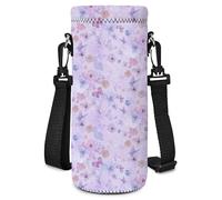Neoprene Water Bottle Carrier Bag with Adjustable Shoulder Strap for Men Women Walking Hiking,Portable Insulated Holder Case for Stainless Steel/Glass/Plastic Bottles (Flowers,Butterflies, 750ML)