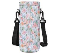 Neoprene Water Bottle Carrier Bag with Adjustable Shoulder Strap for Men Women Walking Hiking,Portable Insulated Holder Case for Stainless Steel/Glass/Plastic Bottles (Watercolor Flowers, 500ML)