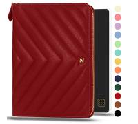 NEORAH -A5 Notebook SLEEVE with Compendium + Dotgrid JOURNAL|Faux Leather Sleeve + Penloop|2 Front 1 Back compartment|6 Card Slots|Gold toned Zip closure|Fits any A5 Softcover Notebook - RED