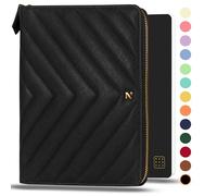 NEORAH -A5 Notebook SLEEVE with Compendium + Dotgrid JOURNAL|Faux Leather Sleeve + Penloop|2 Front 1 Back compartment|6 Card Slots|Gold toned Zip closure|Fits any A5 Softcover Notebook - BLACK