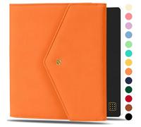 NEORAH - A5 Notebook SLEEVE with Envelope Flap Closure + Dotgrid JOURNAL | Faux Leather Sleeve + Penloop | Bookmarks | Front & Back pocket | 6 Card Slots - ORANGE