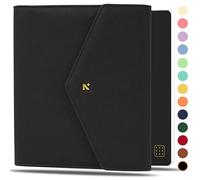 NEORAH - A5 Notebook Sleeve with Envelope Flap Closure + Dotgrid Journal | Faux Leather Sleeve + Penloop | Bookmarks | Front & Back Pocket | 6 Card Slots - Black