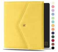NEORAH - A5 Notebook SLEEVE with Envelope Flap Closure + Dotgrid JOURNAL | Faux Leather Sleeve + Penloop | Bookmarks | Front & Back pocket | 6 Card Slots - YELLOW