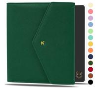 NEORAH - A5 Notebook SLEEVE with Envelope Flap Closure + Dotgrid JOURNAL | Faux Leather Sleeve + Penloop | Bookmarks | Front & Back pocket | 6 Card Slots - DARK GREEN
