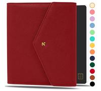 NEORAH - A5 Notebook SLEEVE with Envelope Flap Closure + Dotgrid JOURNAL | Faux Leather Sleeve + Penloop | Bookmarks | Front & Back pocket | 6 Card Slots - RED