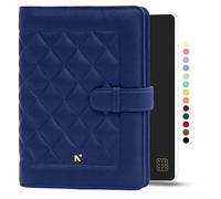 NEORAH -A5 Notebook SLEEVE with Quilted Loop +Dotgrid JOURNAL| Faux Leather Sleeve+ Penloop |2 Front 1 Back compartment |6 Card Slots |2 BookMarks | Gift Box-Fits any A5 Softcover Notebook-Dark Blue