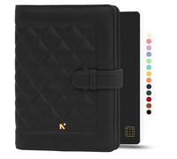 NEORAH -A5 Notebook SLEEVE with Quilted Loop +Dotgrid JOURNAL| Faux Leather Sleeve + Penloop |2 Front 1 Back compartment |6 Card Slots |2 BookMarks | Gift Box-Fits any A5 Softcover Notebook - Black