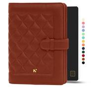 NEORAH -A5 Notebook SLEEVE with Quilted Loop +Dotgrid JOURNAL| Faux Leather Sleeve + Penloop |2 Front 1 Back compartment |6 Card Slots |2 BookMarks | Gift Box- Fits any A5 Softcover Notebook - Brown