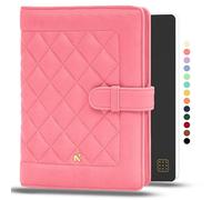 NEORAH -A5 Notebook SLEEVE with Quilted Loop + Dotgrid JOURNAL| Faux Leather Sleeve + Penloop |2 Front 1 Back compartment |6 Card Slots |2 BookMarks | Gift Box - Fits any A5 Softcover Notebook- Pink