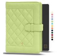 NEORAH -A5 Notebook SLEEVE with Quilted Loop +Dotgrid JOURNAL| Faux Leather Sleeve+ Penloop |2 Front 1 Back compartment |6 Card Slots |2 BookMarks | Gift Box-Fits any A5 Softcover Notebook-Light Green