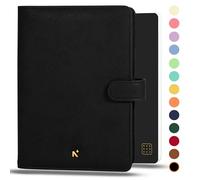 NEORAH - A5 Notebook SLEEVE with SNAP Button + Dotgrid JOURNAL | Faux Leather Sleeve + Penloop | 2 Front 1 Back compartment | 6 Card Slots| Gift Box-Fits any A5 Softcover Notebook Planner-BLACK