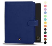 NEORAH - A5 Notebook SLEEVE with SNAP Button + Dotgrid JOURNAL | Faux Leather Sleeve + Penloop | 2 Front 1 Back compartment | 6 Card Slots| Gift Box-Fits any A5 Softcover Notebook Planner-DARK BLUE