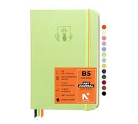 NEORAH - B5 - ART JOURNAL |200Gsm Dotgrid Notebook |160 Pages(25.0 x 17.5 cm) | Lay Flat |HardCover Bullet - Journal |3 Bookmarks |Elastic Closure| Inner BackPocket | Ideal-Bujo,Drawing (LIGHT GREEN)
