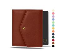 NEORAH - B6 Notebook Sleeve with Envelope Flap Closure + Dotgrid Journal | Faux Leather Sleeve + Penloop | Bookmarks | Front & Back Pocket | 6 Card Slots - Brown