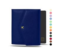 NEORAH - B6 Notebook Sleeve with Envelope Flap Closure + Dotgrid Journal | Faux Leather Sleeve + Penloop | Bookmarks | Front & Back Pocket | 6 Card Slots - Dark Blue