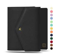 NEORAH - B6 Notebook SLEEVE with Envelope Flap Closure + Dotgrid JOURNAL | Faux Leather Sleeve + Penloop | Bookmarks | Front & Back pocket | 6 Card Slots - BLACK
