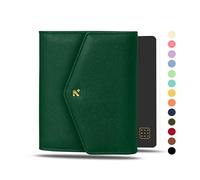 NEORAH - B6 Notebook Sleeve with Envelope Flap Closure + Dotgrid Journal | Faux Leather Sleeve + Penloop | Bookmarks | Front & Back Pocket | 6 Card Slots - Dark Green