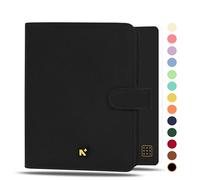 NEORAH - B6 Notebook SLEEVE with SNAP Button + Dotgrid JOURNAL | Faux Leather Sleeve + Penloop | 2 Front 1 Back compartment | 6 Card Slots - BLACK