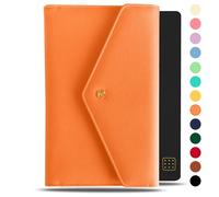 NEORAH - PETITE Notebook SLEEVE with Envelope Flap Closure + Dotgrid JOURNAL | Faux Leather Sleeve + Penloop | Bookmarks | Front & Back pocket | 6 Card Slots - ORANGE