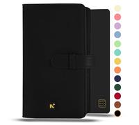 NEORAH -PETITE Notebook SLEEVE with Loop+Dotgrid JOURNAL| Faux Leather Sleeve + Penloop| 2 Front 1 Back compartment | 4 Card Slots| 2 BookMark| Fits any PETITE Softcover Planner Organizer-BLACK