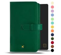 NEORAH-PETITE Notebook SLEEVE with Loop + DotgridJOURNAL | Faux LeatherSleeve + Penloop | 2 Front 1 Back compartment | 4 Card Slots | Gift Box- Fits any Softcover Notebook Planner Journal-DARK GREEN