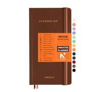 NEORAH - UNDATED ACCOMPLISH Planner PETITE | 12 Month Productivity Planner Diary without Dates | Weekly | Monthly | 12 Month Budget Tracker - (21 x 10.5cm) | Undated HARDCOVER Planner (Brown)