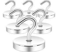 Neosmuk 120lb+ Extra Strong Magnet with Hook for Fridge,Heavy Duty Cruise Hook for Ceiling,Small Magnetic Holder for Van, Tool(Silver, Pack of 6)