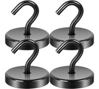 Neosmuk 170lb+ Extra Strong Magnet with Hook for Fridge,Heavy Duty Cruise Hook for Ceiling,Small Magnetic Holder for Van, Tool(Black, Pack of 4)