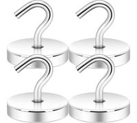 Neosmuk 170lb+ Extra Strong Magnet with Hook for Fridge,Heavy Duty Cruise Hook for Ceiling,Small Magnetic Holder for Van, Tool(Silver, Pack of 4)