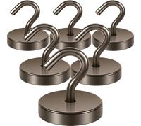 Neosmuk 6 Pack 10 kg Magnetic Hooks, Neodymium & Steel, Wall Mount, Gray, Industrial, Minimalist, Perfect for Camping, BBQ, Refrigerator, Workshop, Toolbox, Coat Hook, Key Holder