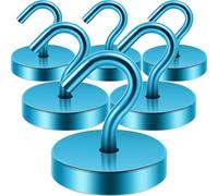 Neosmuk 6 Pack Royal Blue Magnetic Hooks, 47 kg Pull Force, Neodymium Magnets, Steel Base, Wall Mount, Perfect for Camping, Workshop, Kitchen, Coat Hooks