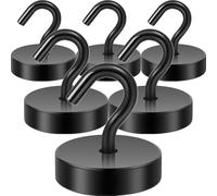 Neosmuk Black Magnetic Hooks, 6 kg High Performance Earth Magnets with Hooks for Refrigerator, Extra Strong Cruise Hook for Hanging (Black, Pack of 6)