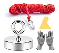 Neosmuk Fishing Magnet, 500 lb+ Giant Rare Earth Magnets with Rope, Large and Big 2.5 inches Diameter Disc Magnetic Fishing Kit for Tools, Heavy Duty and Thick Retrieving Neodymium Magnets with Hole