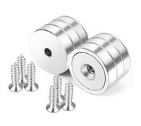 Neosmuk Heavy Duty Round Cup Magnet, 100 lb+ Pull Force, 1.26" Flat Disc for Wall/Wood/Tools Rack, Screw Center, Pack of 6