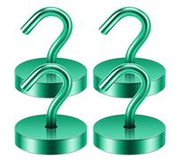 Neosmuk Magnetic Hooks, 120lb Extra Strong Magnet with Hook for Fridge,Heavy Duty Cruise Hook for Ceiling,Small Magnetic Holder for Van, Tool(Green, Pack of 4)