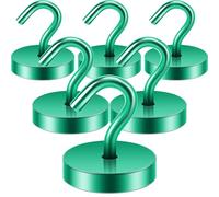 Neosmuk Magnetic Hooks, 120lb Extra Strong Magnet with Hook for Fridge,Heavy Duty Cruise Hook for Ceiling,Small Magnetic Holder for Van, Tool(Green, Pack of 6)