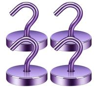 Neosmuk Magnetic Hooks, 120lb Extra Strong Magnet with Hook for Fridge,Heavy Duty Cruise Hook for Ceiling,Small Magnetic Holder for Van, Tool(Purple, Pack of 4)