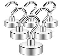 Neosmuk Magnetic Hooks,20kg+ Heavy Duty Cruise Hooks, Silver, 6 Pack | Extra Strong Magnet Hooks for Fridge, Ceiling and Cruise Cabin; Small Magnetic Holders for Van and Tool Storage