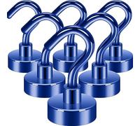 Neosmuk Magnetic Hooks, 30lb+ Heavy Duty Earth Magnets with Hook for Refrigerator, Extra Strong Cruise Hook for Hanging, Magnetic Hanger for Cabins, Grill (Navy Blue, Pack of 6)