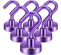 Neosmuk Magnetic Hooks, 30lb+ Heavy Duty Earth Magnets with Hook for Refrigerator, Extra Strong Cruise Hook for Hanging, Magnetic Hanger for Cabins, Grill (Purple, Pack of 6)