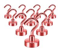 Neosmuk Magnetic Hooks,30lb+ Heavy Duty Earth Magnets with Hook for Refrigerator, Extra Strong Cruise Hook for Hanging, Magnetic Hanger for Cabins, Grill (Red, 10 Pack