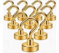 Neosmuk Magnetic Hooks,30lb+ Heavy Duty Earth Magnets with Hook for Refrigerator, Extra Strong Cruise Hook for Hanging, Magnetic Hanger for Cabins, Grill (Golden, 10 Pack)