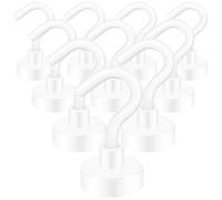 Neosmuk Magnetic Hooks,30lb+ Heavy Duty Earth Magnets with Hook for Refrigerator, Extra Strong Cruise Hook for Hanging, Magnetic Hanger for Cabins, Grill (White, 10 Pack)