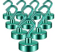 Neosmuk Magnetic Hooks, 3lb Heavy Duty Earth Magnets with Hook for Refrigerator, Extra Strong Cruise Hook for Hanging, Magnetic Hanger for Cabins, Grill (Green, 10 Pack)