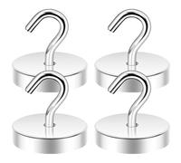 Neosmuk Magnetic Hooks, 40 kg Extra Strong Magnetic Hooks for Camping, Workshop, Locker, Clothes Hook with Neodymium Magnet for Outdoor and Cruise Accessories, Silver, Pack of 4