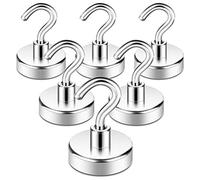 Neosmuk Magnetic Hooks, 60lb+ Extra Strong Magnet with Hook for Fridge,Heavy Duty Cruise Hook for Ceiling,Small Magnetic Holder for Van, Tool,Key(White, Pack of 6)