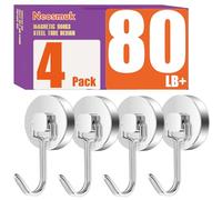 Neosmuk Magnetic Hooks,80lb Heavy Duty Magnet Hooks for Cruise Cabins and Refrigerator,for Hanging Towels, Coats, Bags on Door and Metal Walls(Silver, Pack of 4)