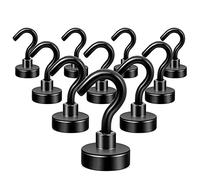 Neosmuk Magnetic Hooks for Cruise Cabins, Heavy Duty 30lb+ Strong Magnet Hook, Cruise Ship Essentials for Hanging, Metal Wall Refrigerator Hangers (Black, 10 Pack)