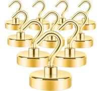 Neosmuk Magnetic Hooks Heavy Duty,Strong Magnet with Hook for Fridge, Super Neodymium Extra Strength Industrial Hooks for Hanging, Magnetic Hanger for Toolbox, Cruise, Grill(Golden,10 Pack)