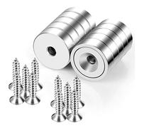Neosmuk Magnets with Hole, 15kg Strong Round Cup Magnets for Wall, Heavy Duty Magnet with Screw for Wood, Disc Neo-Magnet with Hole in Center, Flat for Tools Rack. Pack of 60